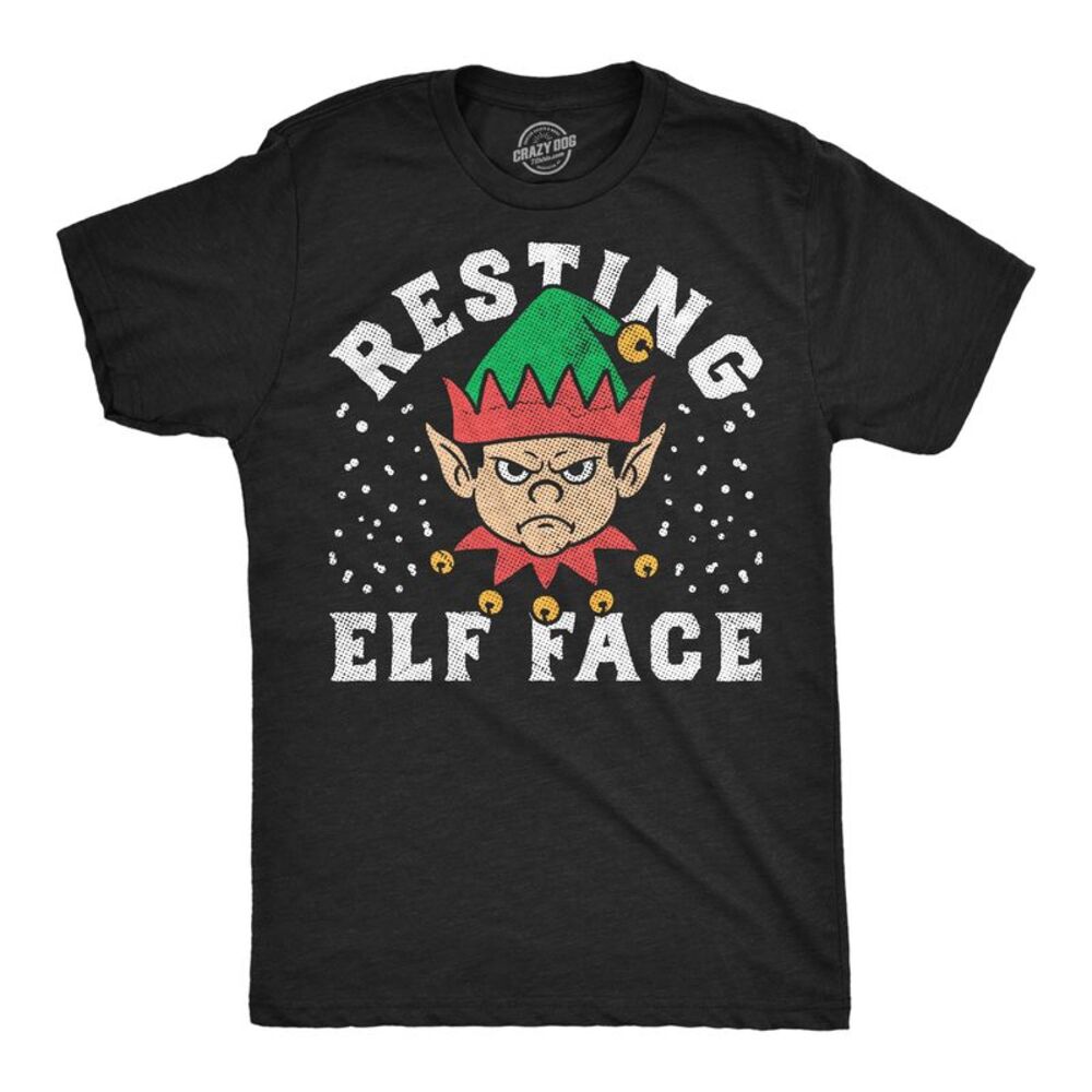 Mens T Shirts Resting Elf Face Sarcastic Christmas Tee For Men